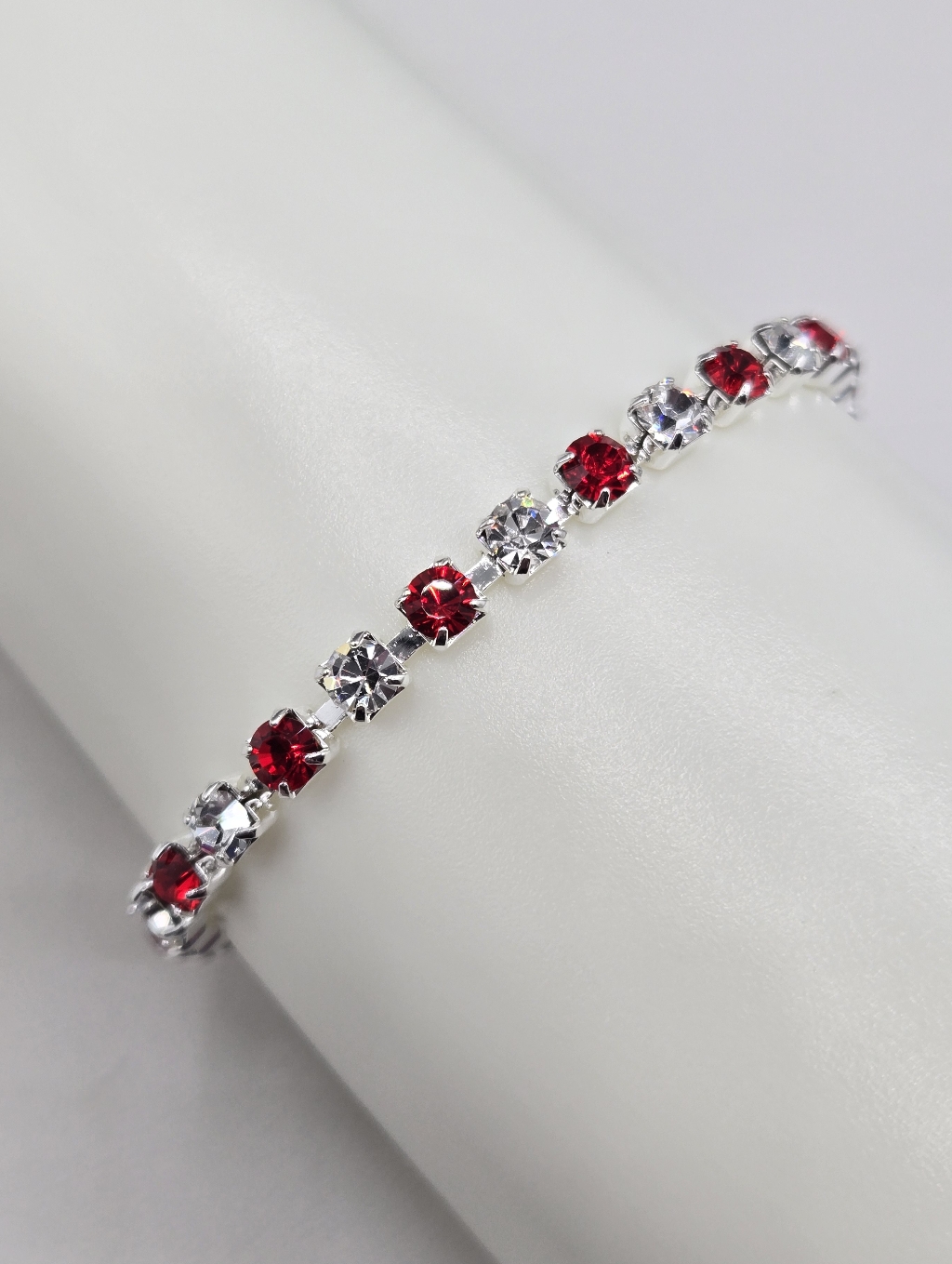Swarovski Crystal Elements Silver Tennis Bracelet Ruby Red Clear 75 Inch Prom 45$